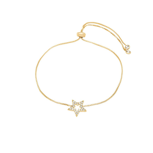 Pulseira regulável de estrela com zircônias banhada a ouro 18k - Biju & Cia.