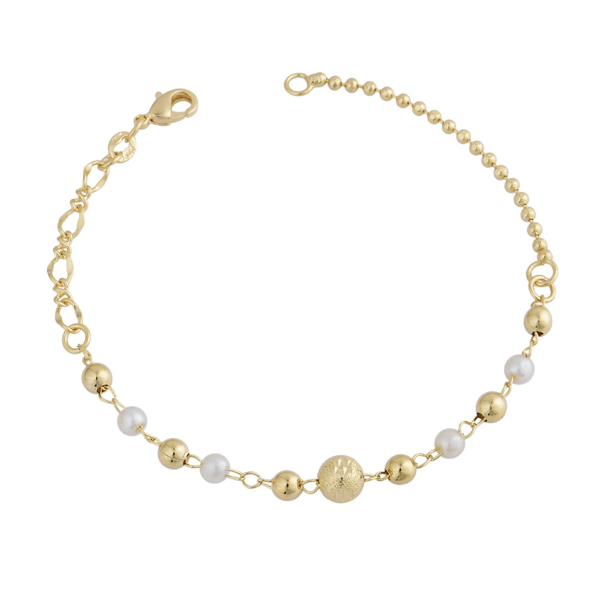 Pulseira bolinhas e pérola banhada a ouro 18k