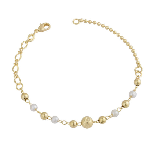 Pulseira bolinhas e pérola banhada a ouro 18k