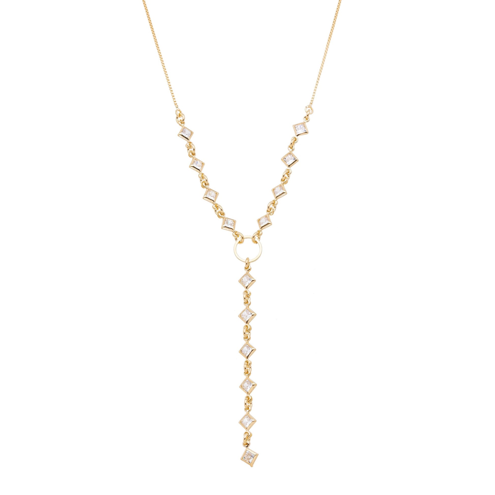 Colar gravata com losangos de zircônias banhado a ouro 18k - Biju & Cia.