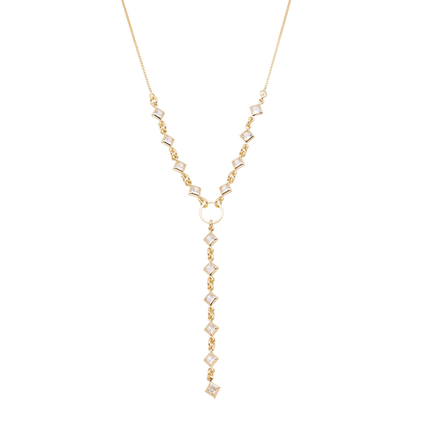 Colar gravata com losangos de zircônias banhado a ouro 18k - Biju & Cia.