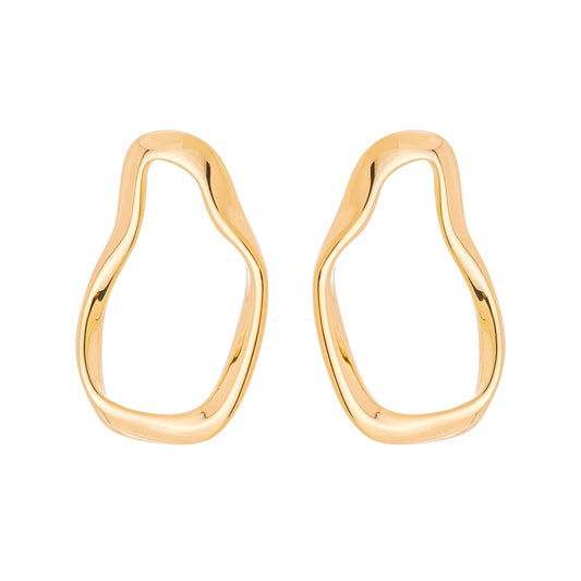 Brinco orgânico oval banhado a ouro 18k