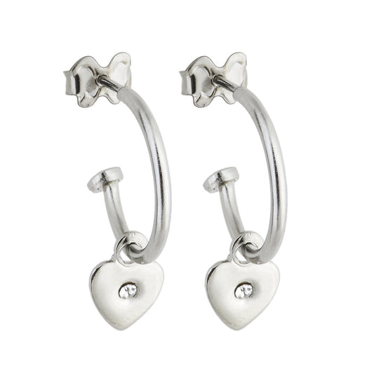Brinco de argola com pingente de coração com pedra em aço inox - Biju & Cia.