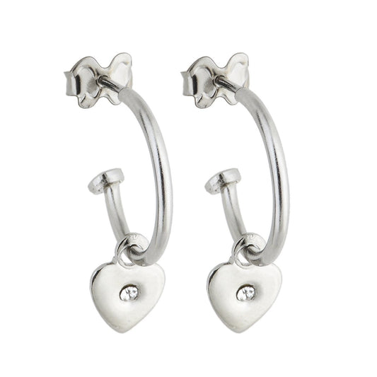 Brinco de argola com pingente de coração com pedra em aço inox - Biju & Cia.