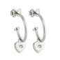 Brinco de argola com pingente de coração com pedra em aço inox - Biju & Cia.