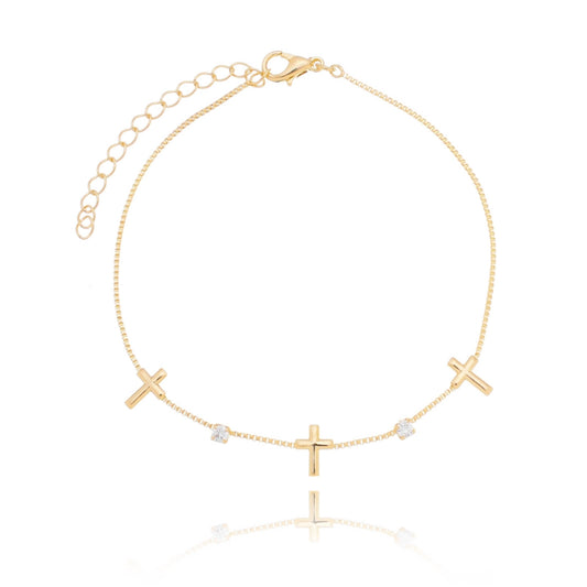 Pulseira cruz com zircônias banhada a ouro 18k