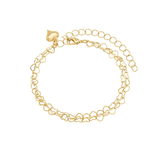 Pulseira dupla com coração banhada a ouro 18k - Biju & Cia.
