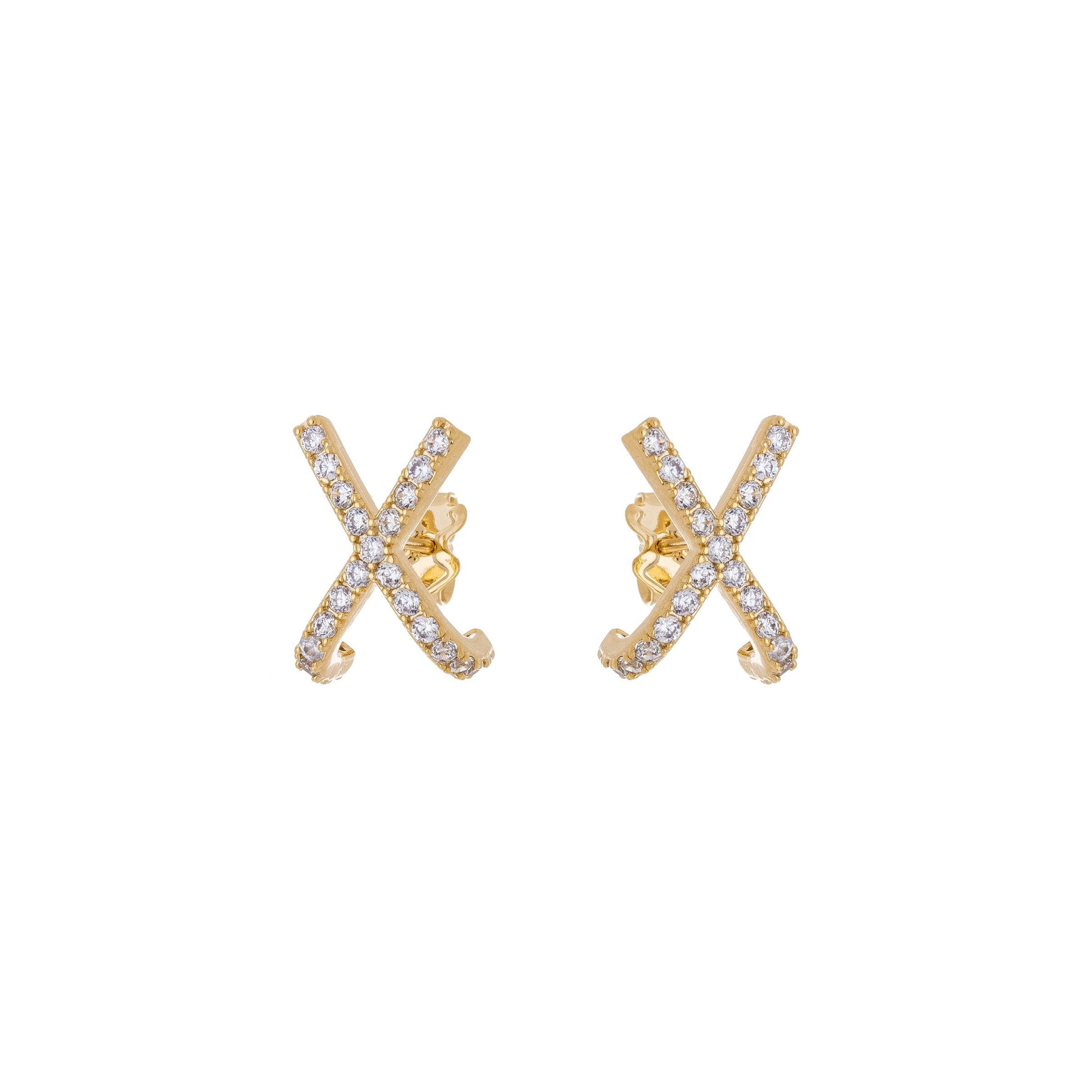 Brinco x com zircônias banhado a ouro 18k - Biju & Cia.