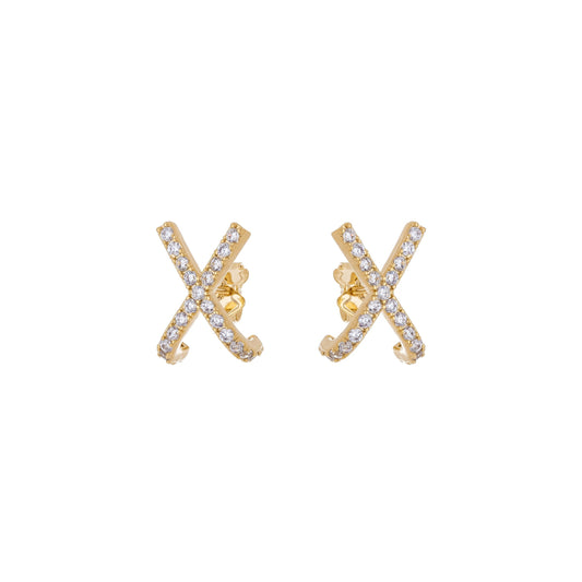 Brinco x com zircônias banhado a ouro 18k - Biju & Cia.