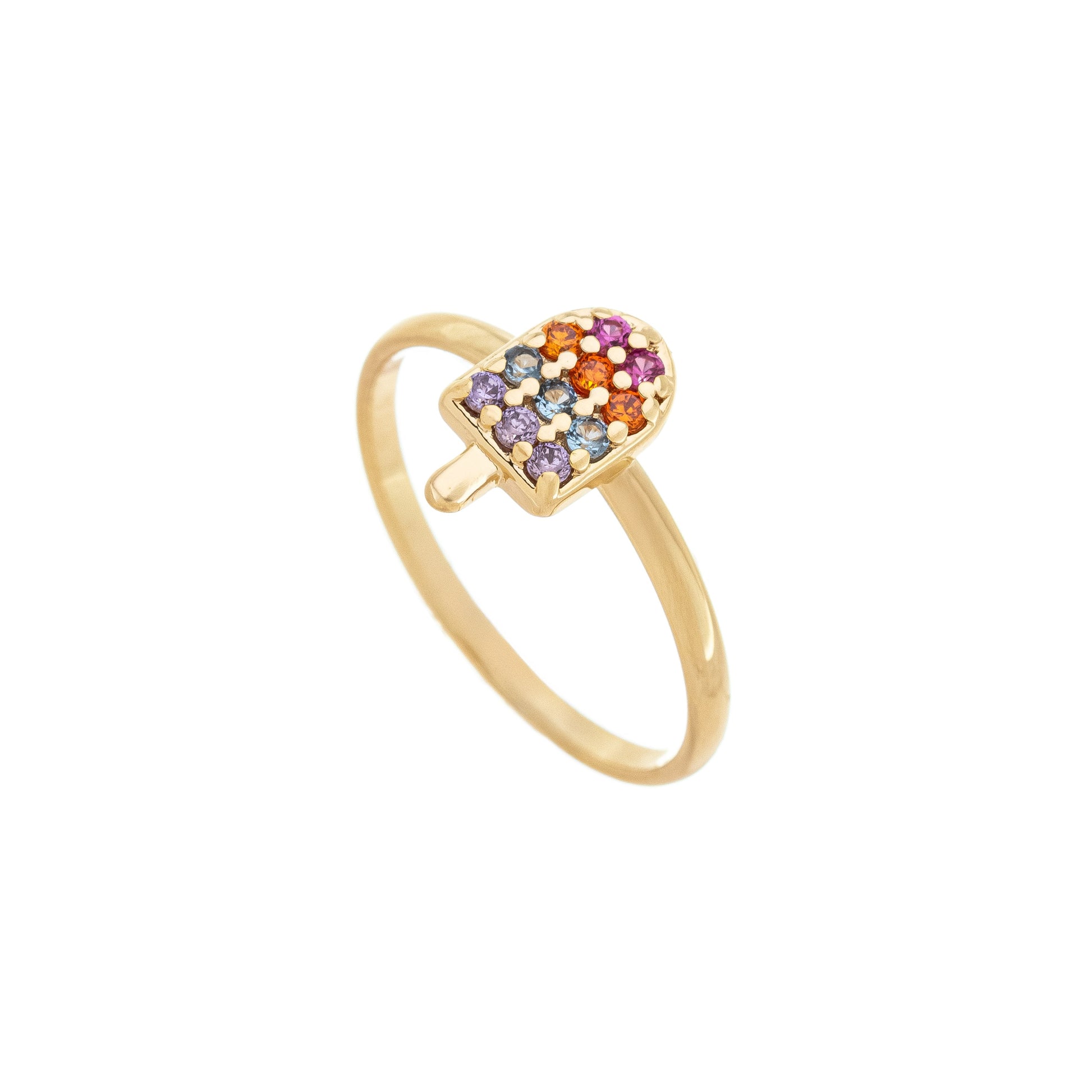 Anel infantil de sorvete com zircônias coloridas banhado a ouro 18k - Biju & Cia.