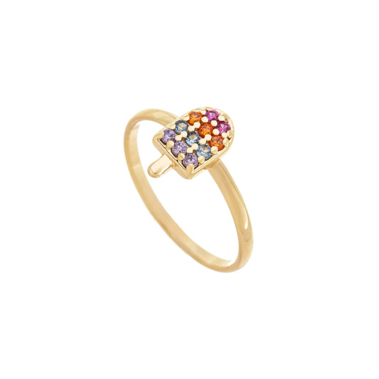 Anel infantil de sorvete com zircônias coloridas banhado a ouro 18k - Biju & Cia.