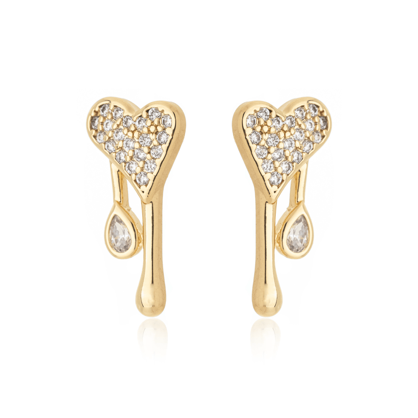 Brinco de coração com zircônias banhado a ouro 18k - Biju & Cia.