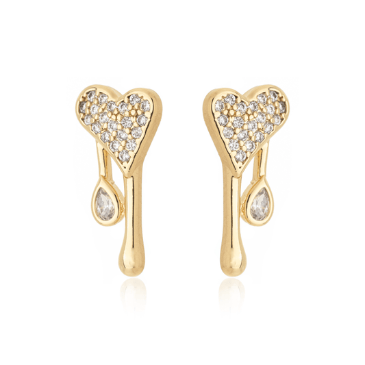 Brinco de coração com zircônias banhado a ouro 18k - Biju & Cia.