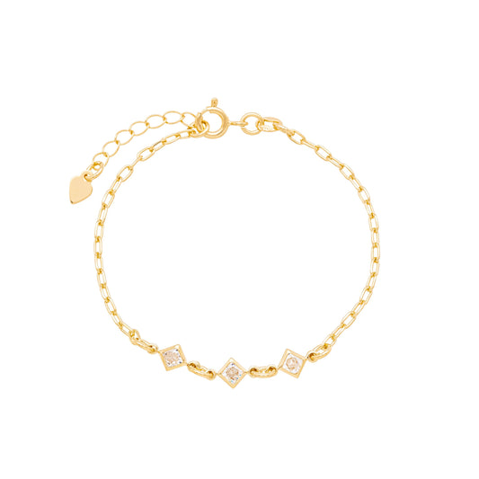 Pulseira infantil de losangos com zircônia banhada a ouro 18k - Biju & Cia.