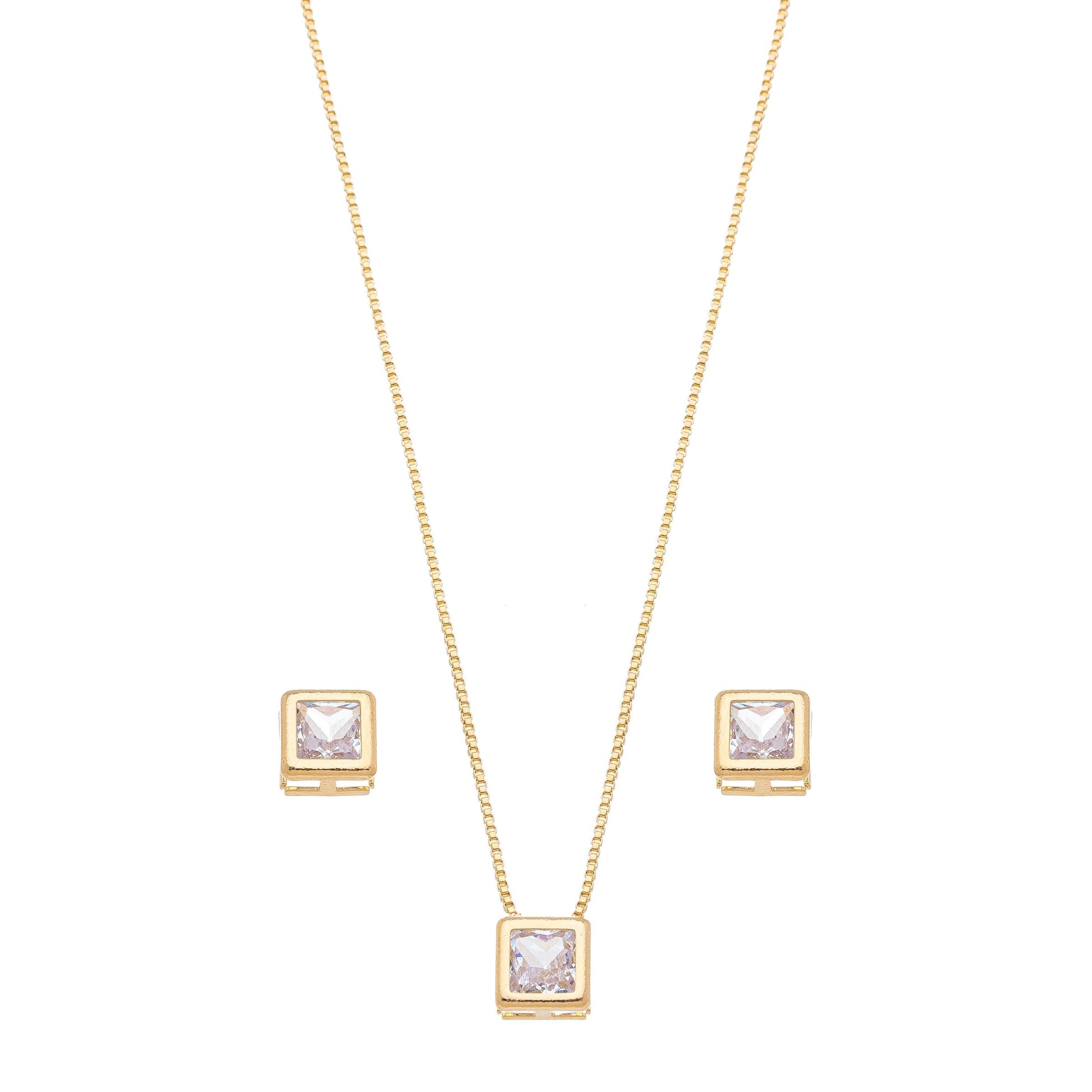 Conjunto quadrado com zircônia banhado a ouro 18k - Biju & Cia.