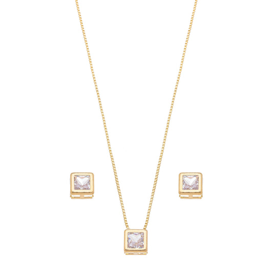 Conjunto quadrado com zircônia banhado a ouro 18k - Biju & Cia.