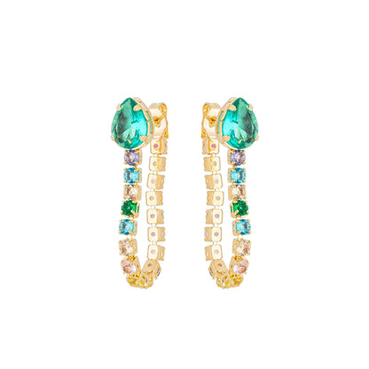 Brinco gota com riviera colorida banhado a ouro 18k - Biju & Cia.