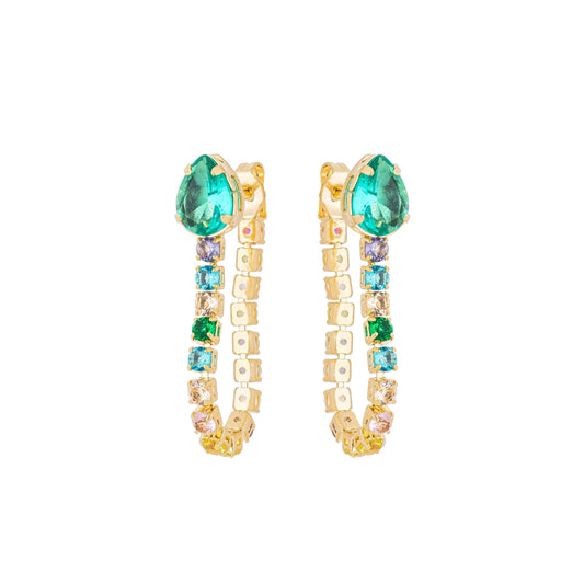 Brinco gota com riviera colorida banhado a ouro 18k - Biju & Cia.
