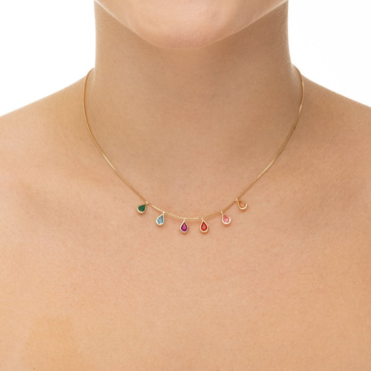Gargantilha gotas coloridas banhada a ouro 18k