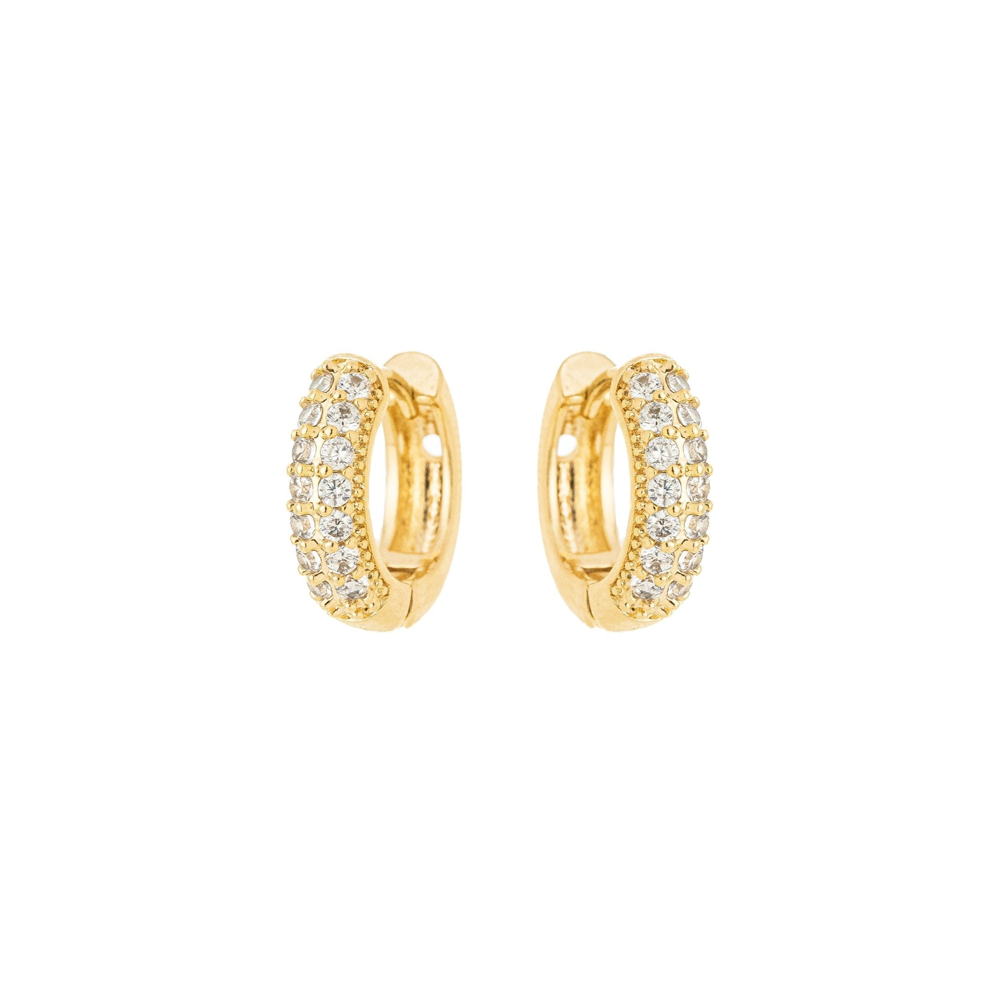 Argola articulada com duas fileiras de zircônias banhada a ouro 18k - Biju & Cia.