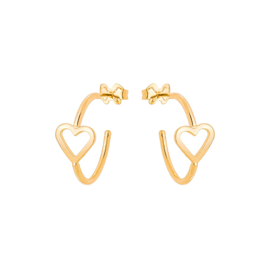 Brinco de argola com coração banhado a ouro 18k - Biju & Cia.