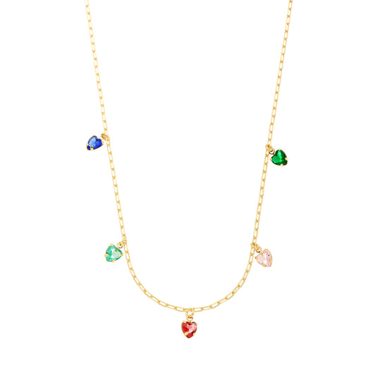 Choker com corações coloridos banhada a ouro 18k