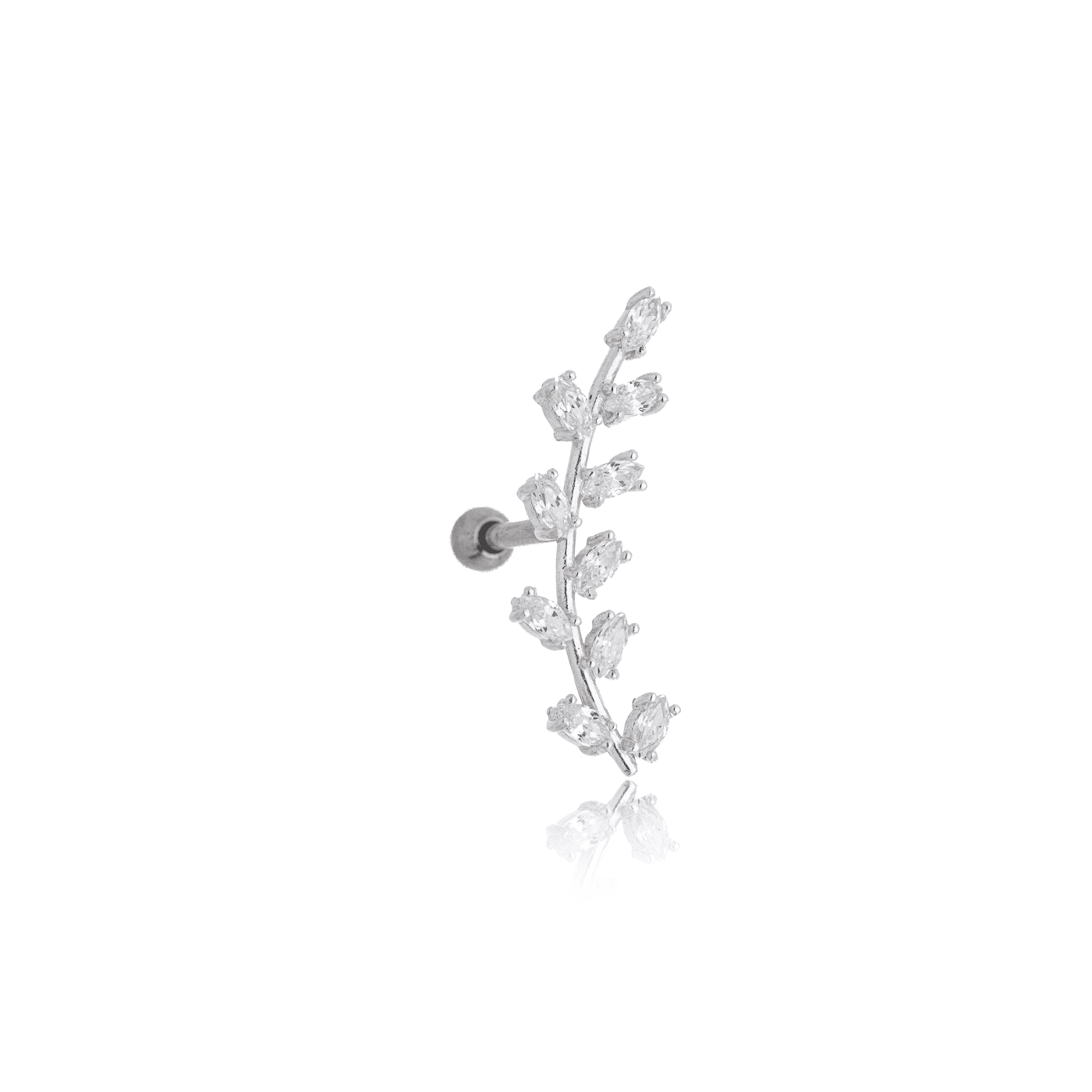Piercing folha com zircônias em prata 925