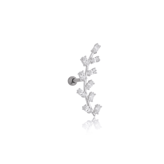 Piercing folha com zircônias em prata 925