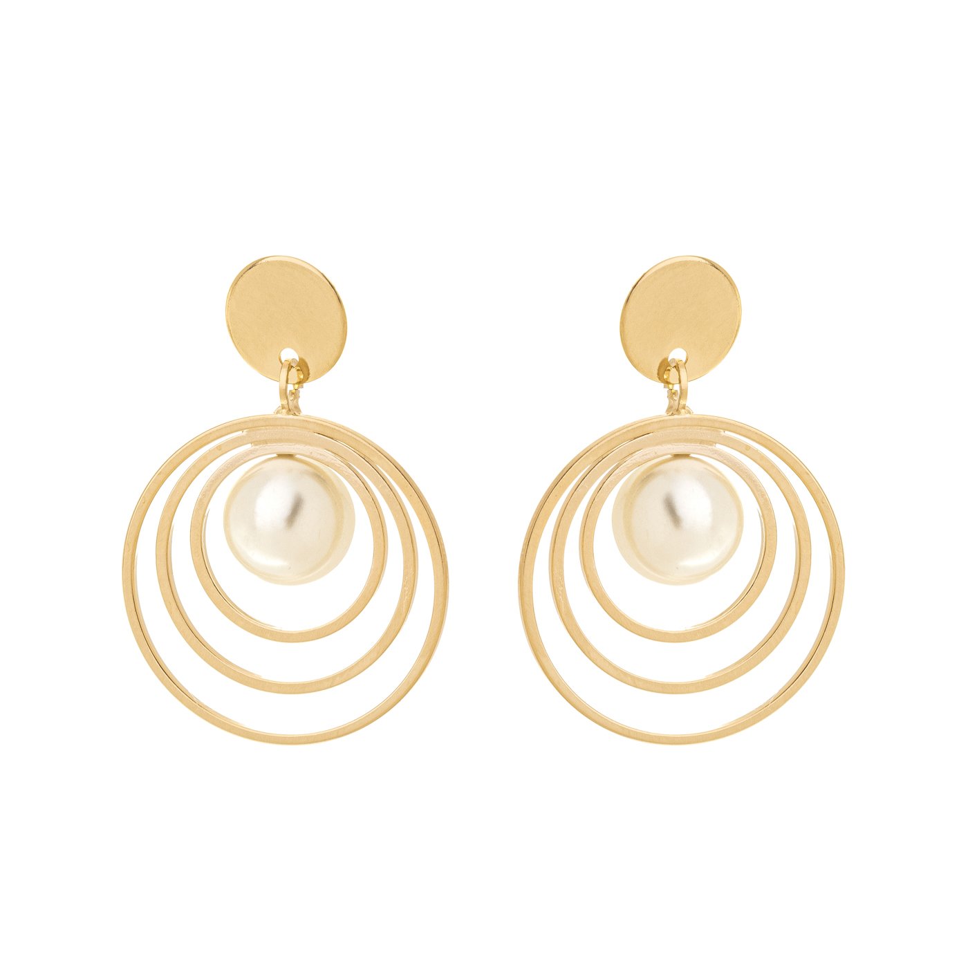 Brinco círculos com pérola banhada a ouro 18k