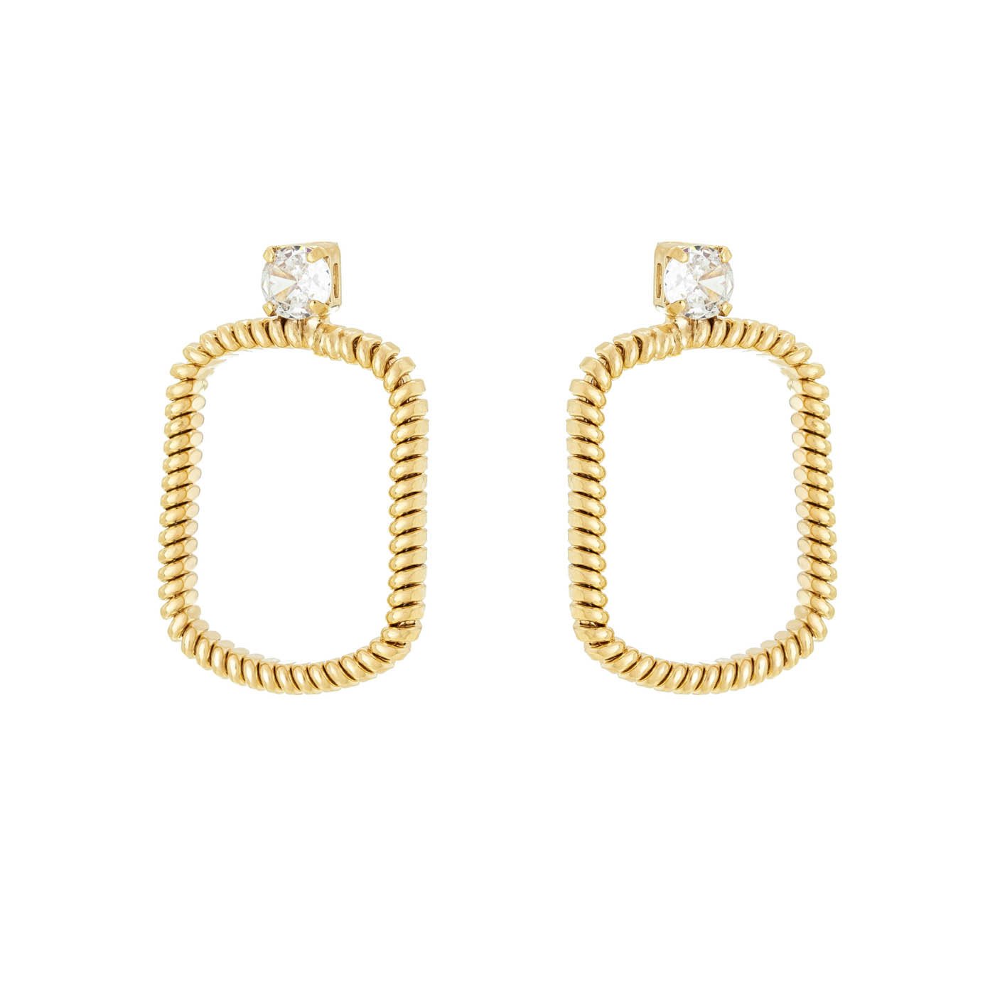 Brinco retangular com zircônia banhado a ouro 18k - Biju & Cia.
