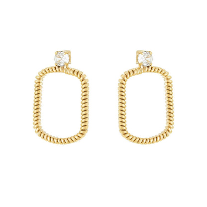Brinco retangular com zircônia banhado a ouro 18k - Biju & Cia.