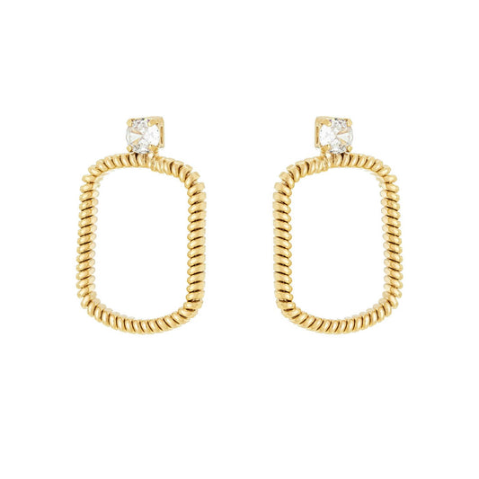 Brinco retangular com zircônia banhado a ouro 18k - Biju & Cia.