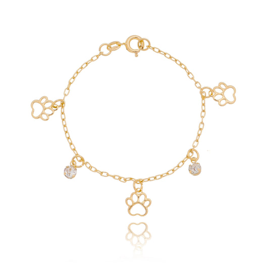 Pulseira infantil de pata de cachorro e pedra banhada a ouro 18k - Biju & Cia.