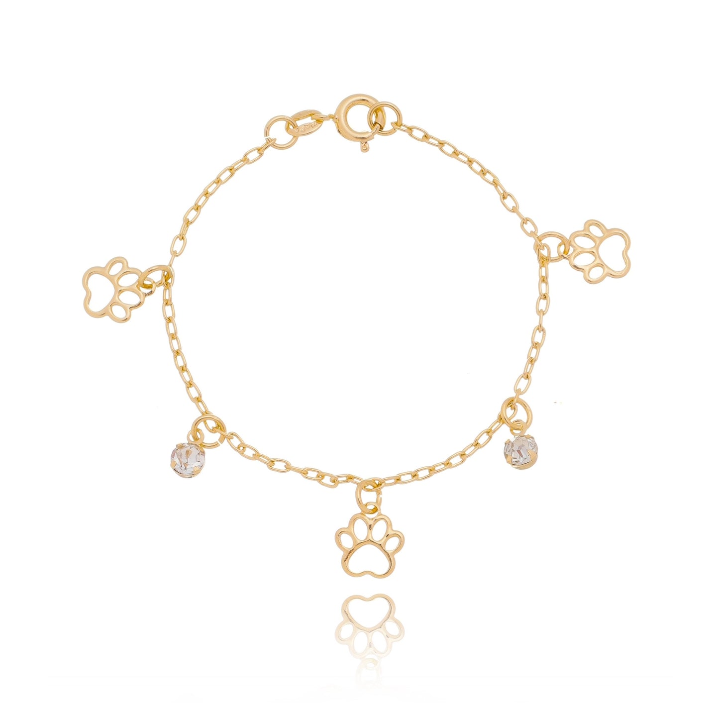 Pulseira infantil de pata de cachorro e pedra banhada a ouro 18k - Biju & Cia.