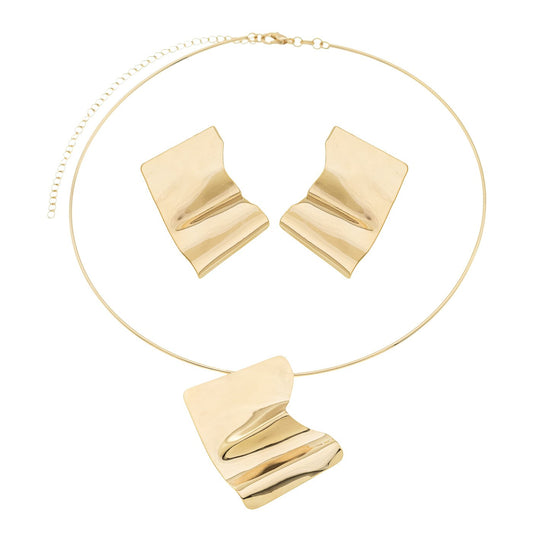 Conjunto retangular orgânico banhado a ouro 18k