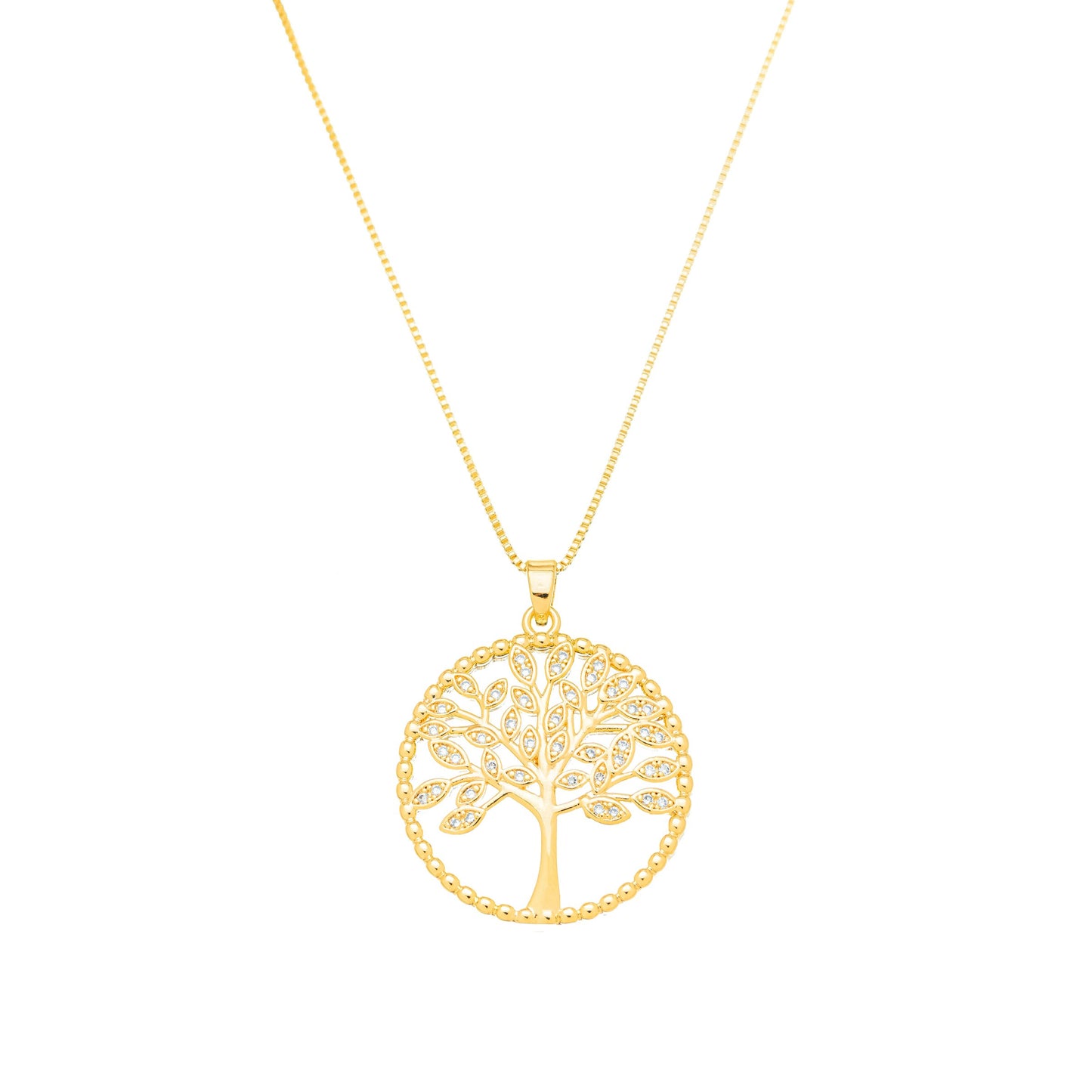 Gargantilha de árvore da vida com zircônias banhada a ouro 18k