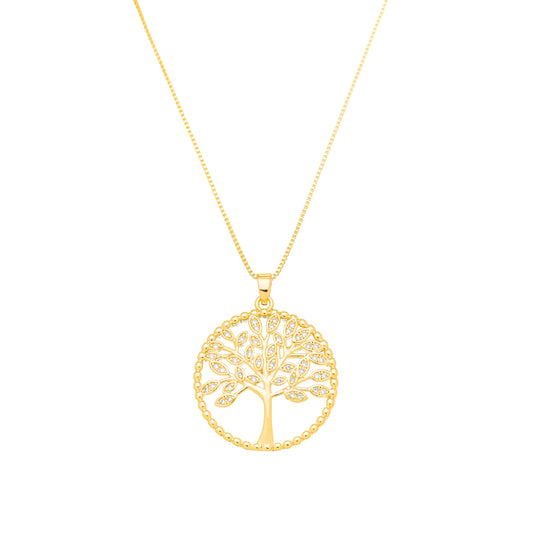 Gargantilha de árvore da vida com zircônias banhada a ouro 18k