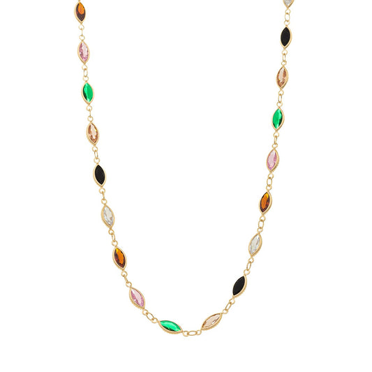 Choker com pedras navetes coloridas banhada a ouro 18k