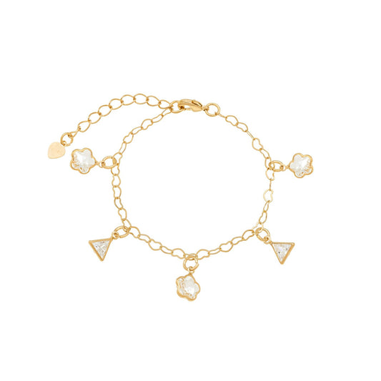 Pulseira infantil com flor e triângulos banhada a ouro 18k - Biju & Cia.