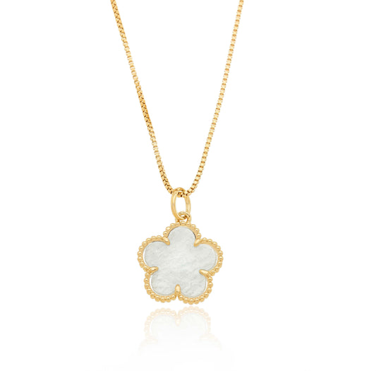 Gargantilha flor com acrílico banhada a ouro 18k - Biju & Cia.