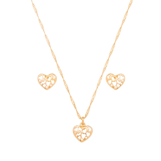 Conjunto de coração vazado banhado a ouro 18k - Biju & Cia.