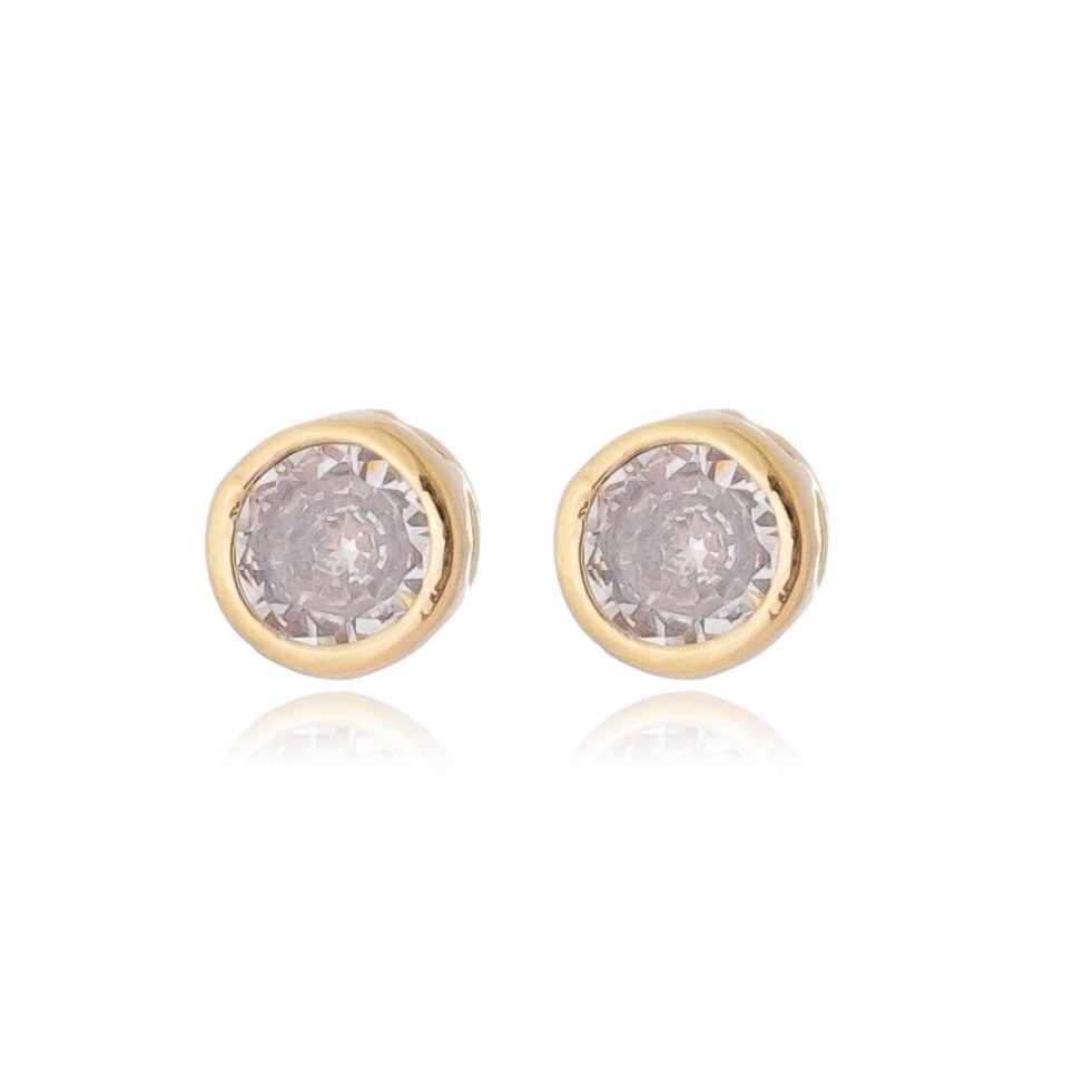 Brinco de cravação inglesa de zircônia banhado a ouro 18k - Biju & Cia.