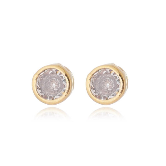 Brinco de cravação inglesa de zircônia banhado a ouro 18k - Biju & Cia.