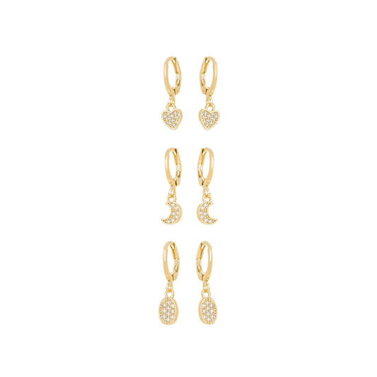 Trio de argolas zircônia banhado a ouro 18k - Biju & Cia.