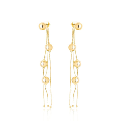 Brinco com bolas e corrente banhado a ouro 18k - Biju & Cia.
