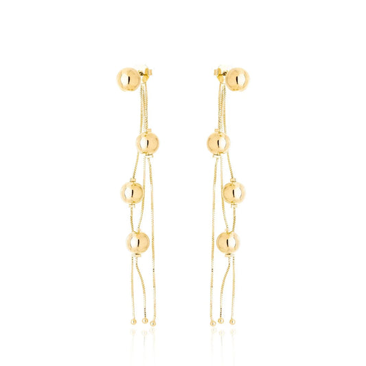 Brinco com bolas e corrente banhado a ouro 18k - Biju & Cia.