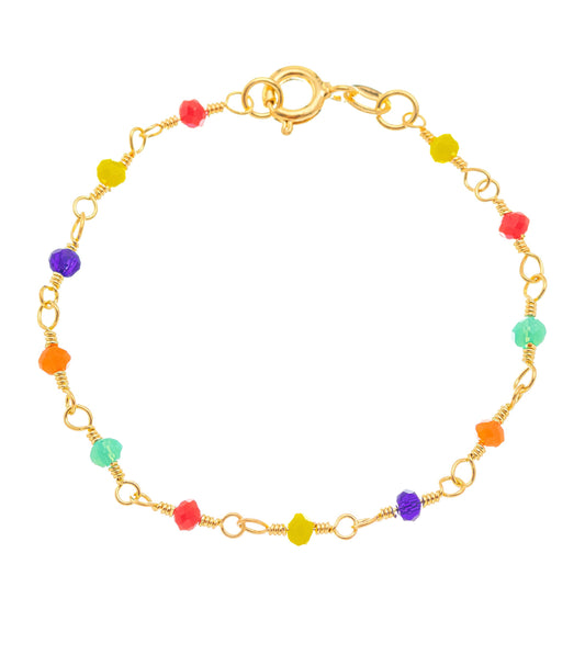 Pulseira infantil bolinhas coloridas banhada a ouro 18k