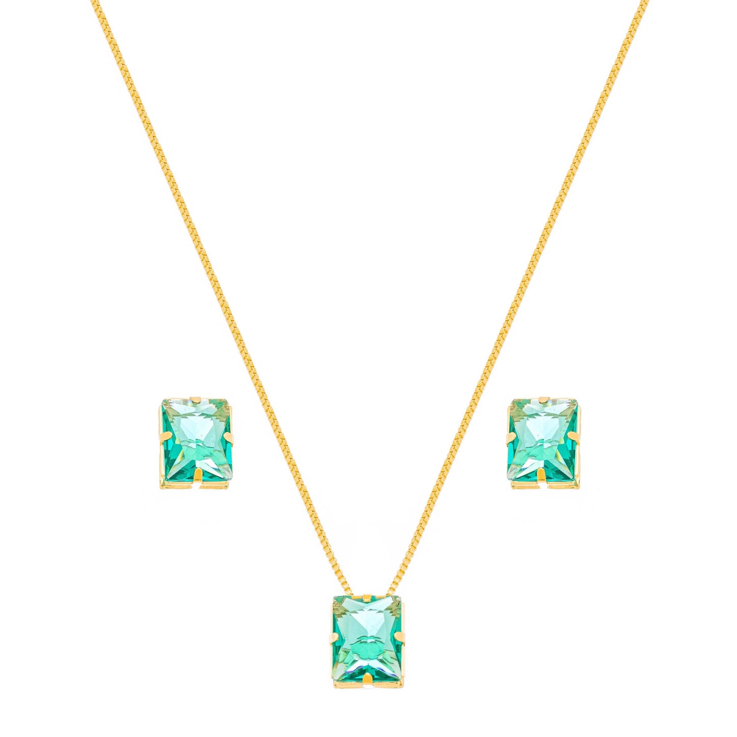 Conjunto retangular com pedra banhado a ouro 18k - Biju & Cia.