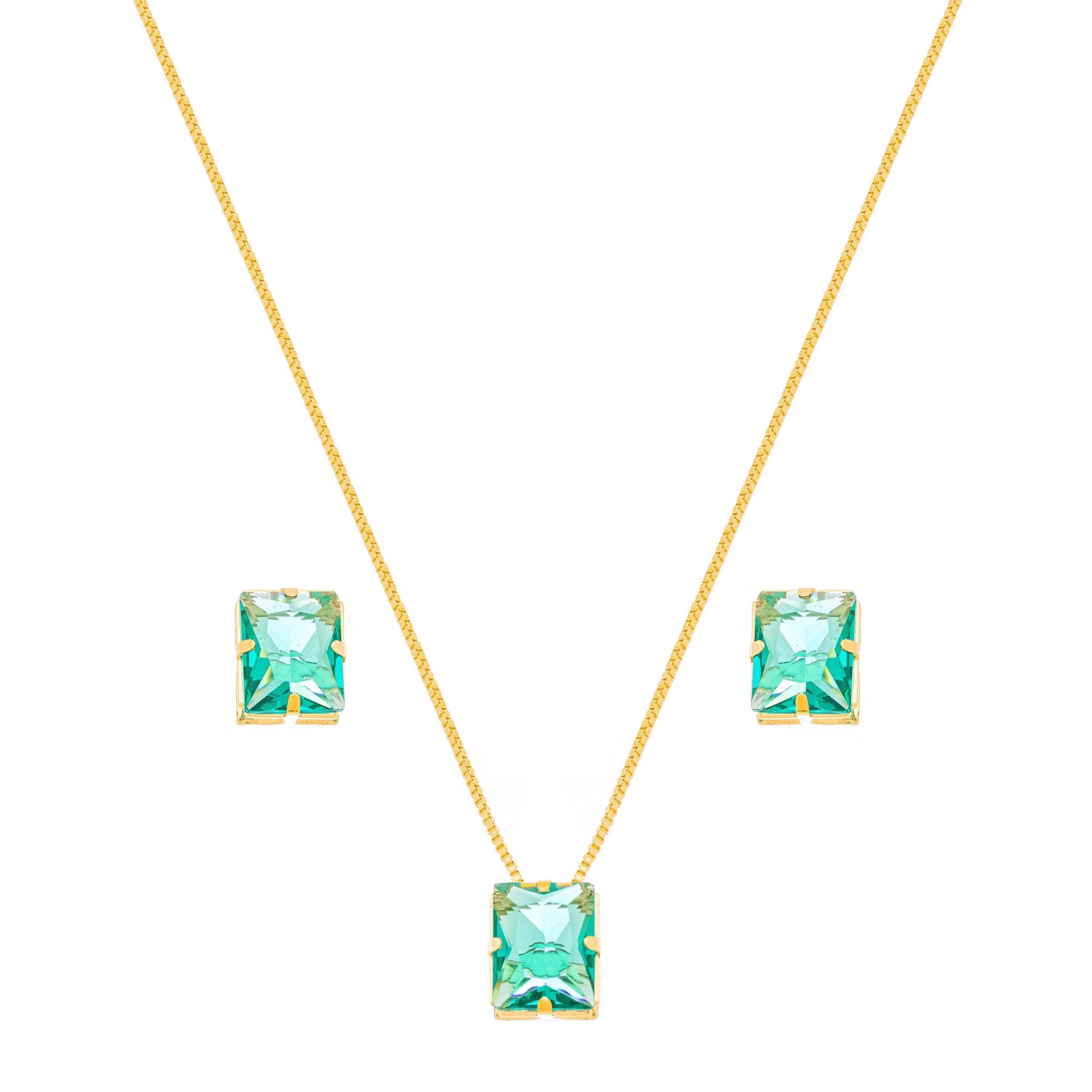 Conjunto retangular com pedra banhado a ouro 18k - Biju & Cia.