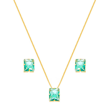 Conjunto retangular com pedra banhado a ouro 18k - Biju & Cia.